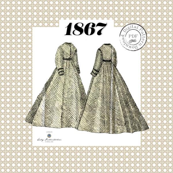1867 Simple Day Dress PDF PATTERN - Digital Reproduction Tygodnik Mód Waist: 24" (60.96cm)
