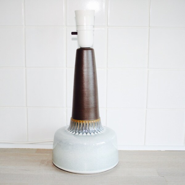 A beautiful blue - white / brown table lamp designed by Einar Johansen - danish pottery Søholm from the 60's .
