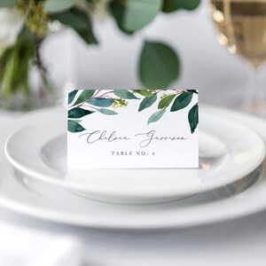 Wedding Place Card Template, Winter Greenery Seating Card, Printable Escort Card, Name Card, 100% Editable Text, Instant Download #044-114PC