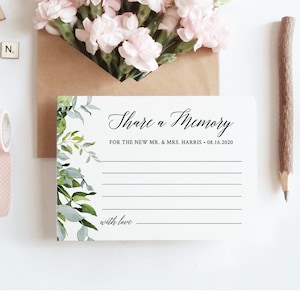 DOWNLOAD INSTANTÂNEO, compartilhe uma memória para impressão, lembrança de casamento, modelo editável, casamento verde, cartão de reconhecimento de funeral #016-110EC