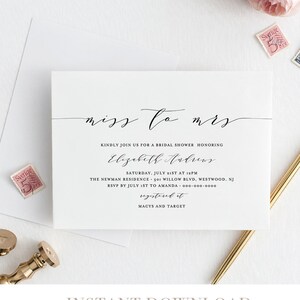 Bridal Shower Invitation Template, Miss to Mrs, INSTANT DOWNLOAD, Printable Wedding Shower Invite, 100% Editable, Simple Modern #037-111BS