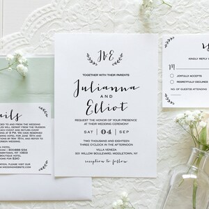 Rustic Wedding Invitation Template,  Instant Download, Printable Wedding Invite, RSVP, Details, 100% Editable, Vintage Monogram Laurel #031B