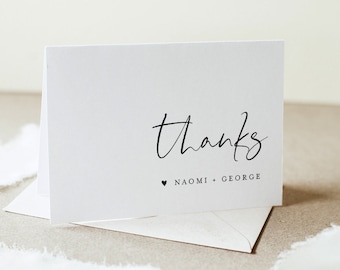 Modern Thank You Folded Card Printable, Minimalist Wedding / Bridal Shower Note, Editable Template, INSTANT DOWNLOAD, Templett #096-146TYC