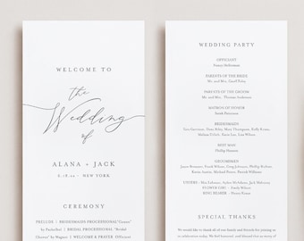 Wedding Program Card, Order of Service, Printable Ceremony Program, 100% Editable Template, Vintage Wreath, Instant Download #0006D-169WP