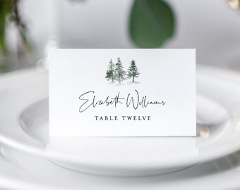 Pine Place Card Template, Printable Rustic Winter Wedding Buffet Card, Name Card, Evergreen, 100% Editable Text, INSTANT DOWNLOAD #073-128PC