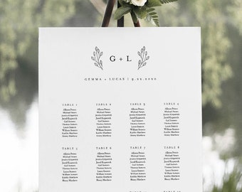 Monogram Seating Chart Poster, Minimalist Modern Wedding Seating Sign, Instant Download, Editable Template, Templett, US & UK #095B-261SC