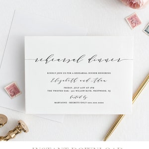 Invitación de cena de ensayo, simple, moderno, DESCARGA INSTANTE, plantilla de invitación de ensayo de boda, imprimible, 100% editable, DIY #037-119RD