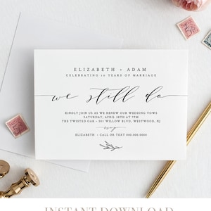 Vow Renewal Invitation Template, Printable Anniversary Invite, INSTANT DOWNLOAD, 100% Editable, Simple, Modern, Calligraphy, DIY #037-111VR