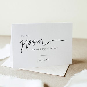 Nota minimalista del día de la boda, para mi novio / novia en el día de nuestra boda, tarjeta de nota doblada, plantilla editable, descarga instantánea, DIY #0009-104WDN