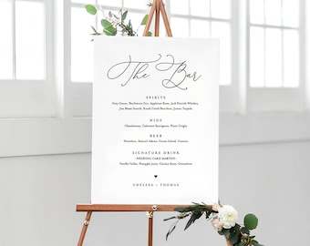 Wedding Bar Menu Template, INSTANT DOWNLOAD, 100% Editable, Printable Signature Drinks Menu, Simple and Modern, 8x10 & 16x20 #CHM-02