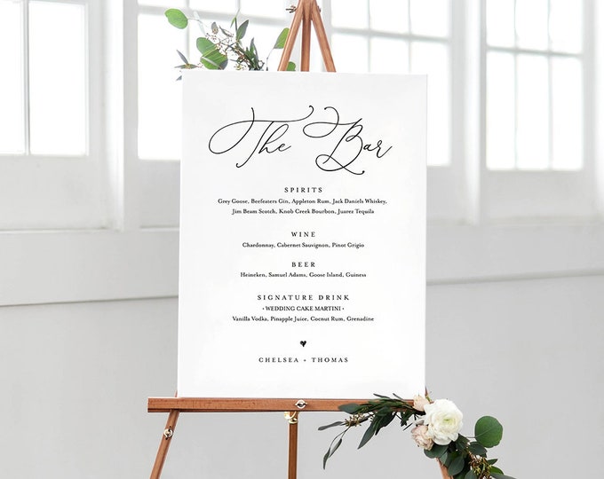 Wedding Bar Menu Template, INSTANT DOWNLOAD, 100% Editable, Printable Signature Drinks Menu, Simple and Modern, 8x10 & 16x20 #CHM-02