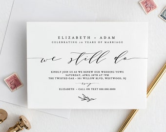 Vow Renewal Invitation Template, Printable Anniversary Invite, INSTANT DOWNLOAD, 100% Editable, Simple, Modern, Calligraphy, DIY #037-111VR