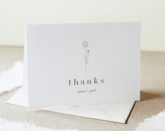 Dandelion Thank You Card, Minimalist Wedding / Bridal Shower, Editable Template, Instant Download, Flat & Tent, Templett #0006A-161TYC