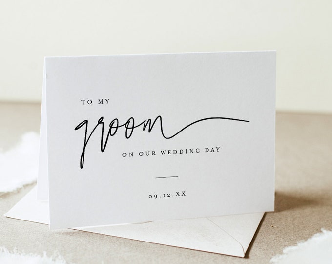 Minimalist Wedding Day Note, To My Groom / Bride On Our Wedding Day, Folded Note Card, Editable Template, Instant Download, DIY #0009-104WDN