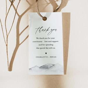 Mountain Favor Tag Template, Rustic Bridal Shower or Wedding, Welcome Bag, Thank You Tag, Instant Download, Editable, Printable #004-198FT