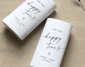 Happy Tears Pocket Tissue Wraparound, Editable Minimalist Wedding Tissue Favor Template, Printable, Instant Download, Templett #0034W-110PT