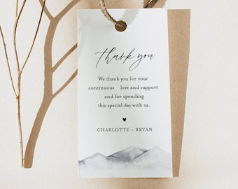 Mountain Favor Tag Template, Rustic Bridal Shower or Wedding, Welcome Bag, Thank You Tag, Instant Download, Editable, Printable #004-198FT