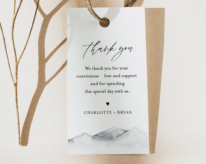 Mountain Favor Tag Template, Rustic Bridal Shower or Wedding, Welcome Bag, Thank You Tag, Instant Download, Editable, Printable #004-198FT