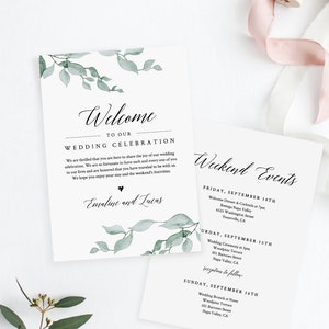 Welcome Letter and Itinerary, Wedding Agenda, Timeline of Events, Printable Welcome Bag Note, Fully Editable, INSTANT DOWNLOAD 019-109WB image 1