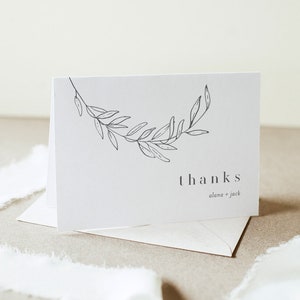 Tarjeta de agradecimiento, boda minimalista / despedida de soltera, laurel de bellas artes, plantilla editable, descarga instantánea, plano y tienda, Templett 0006B-162TYC