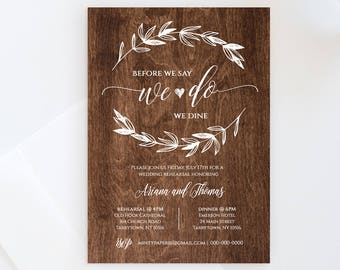 Wedding Rehearsal Dinner Invitation, INSTANT DOWNLOAD, Printable Rehearsal Dinner Invite, Rustic Wood, Fully Editable, Digital #023-103RD