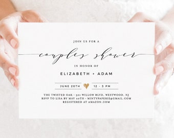Couples Shower Invitation Template, Instant Download, Printable Wedding Shower Invite, 100% Editable, Simple Modern, Gold DIY #037-141BS