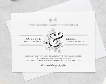 Wedding Invitation Set, Vintage Wedding Suite, Rustic Botanical Invite, RSVP and Details, 100% Editable Template, INSTANT DOWNLOAD #061A