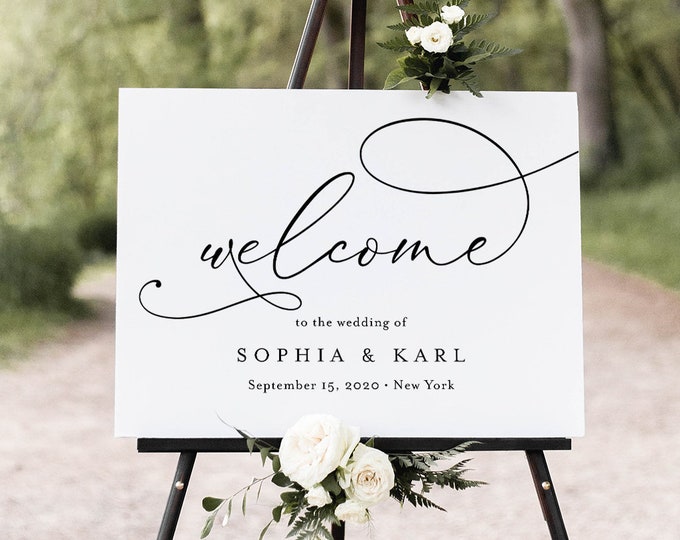 Calligraphy Welcome Sign, Printable Minimalist Wedding or Bridal Shower Poster, Instant Download, Editable Template, Templett #092-183LS