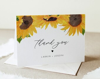 Sunflower Thank You Card, Rustic Sunflower Wedding / Bridal Shower, Editable Template, Flat & Folded, Instant Download, Templett 0010-159TYC