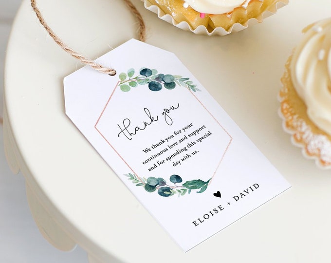 Greenery Favor Tag for Bridal Shower or Wedding, Welcome Bag Tag, Thank You Tag, INSTANT DOWNLOAD, 100% Editable Text, Printable #068B-132FT