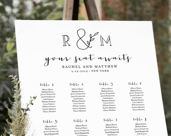Seating Chart Template, Printable Bridal Shower Seating Sign, Rustic Monogram Initials, Instant Download, Editable Text, Templett #042-237SC