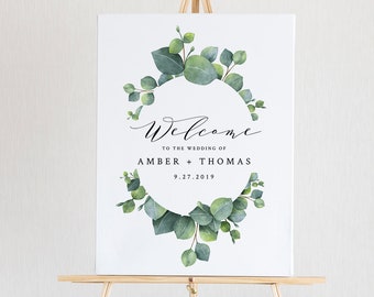 Editable Wedding Welcome Sign Template, Printable Eucalyptus Welcome Poster, INSTANT DOWNLOAD, Greenery, Boho, 18x24, 24x36 #036-117LS