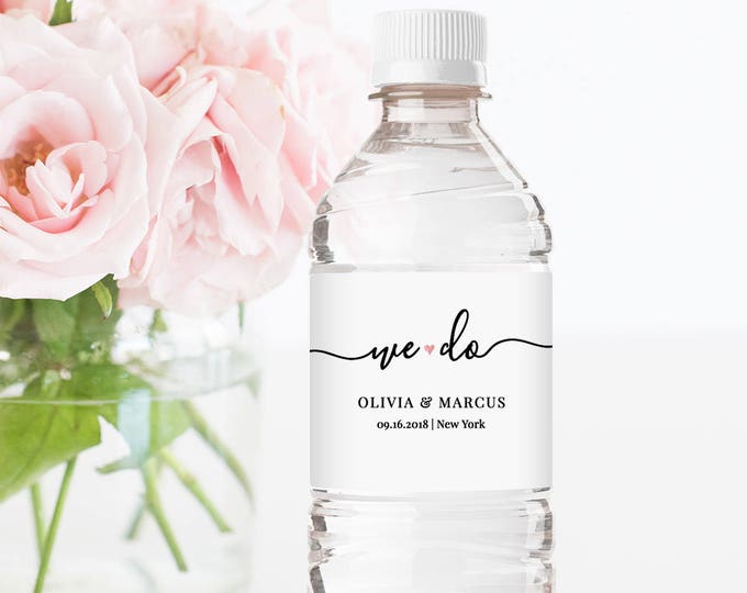 Water Bottle Label Template, DIY Wedding Label, Modern Calligraphy Wedding Water Bottle, Instant Download, 100% Editable, Digital #030-105BL