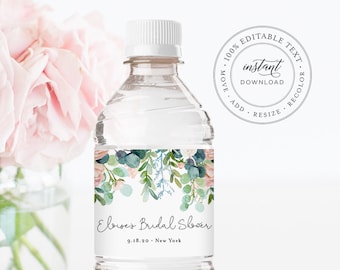Garden Water Bottle Label Template, Greenery Wedding Water Sticker, Printable, 100% Editable, Instant Download, Templett, DIY #068A-118BL