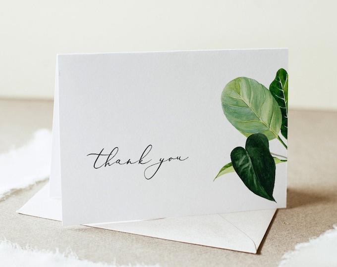 Tropical Thank You Card, Modern Beach Wedding / Bridal Shower, Editable Template, Flat and Folded, Instant Download, Templett #0012-172TYC