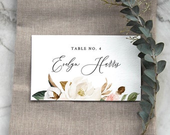 Magnolia Place Card Template, Printable Southern Wedding Buffet / Seating Card, Name Card, INSTANT DOWNLOAD, Editable, Templett #015-136PC
