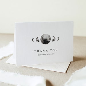 Hemelse bedankkaart afdrukbaar, Moon Mountain Wedding, bewerkbare sjabloon, DIY, gevouwen & plat, direct downloaden, Templett #0003-166TYC