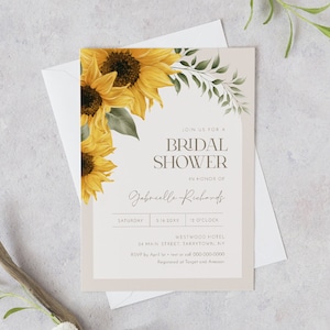 Sunflower Bridal Shower Invitation Template, Summer / Fall Wedding Shower, 100% Editable Text, Instant Download, Templett #047-322BS