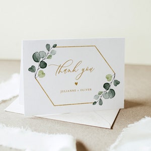 Greenery gracias tarjeta doblada imprimible, boda Boho / nota de despedida de soltera, plantilla Editable, DESCARGA INSTANTE, Templett #007-167TYC