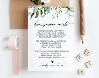 Honeymoon Fund Card, Honeymoon Wish Poem Template, Wedding Insert Card, INSTANT DOWNLOAD, Editatable Text, Printable, Templett #016-112EC
