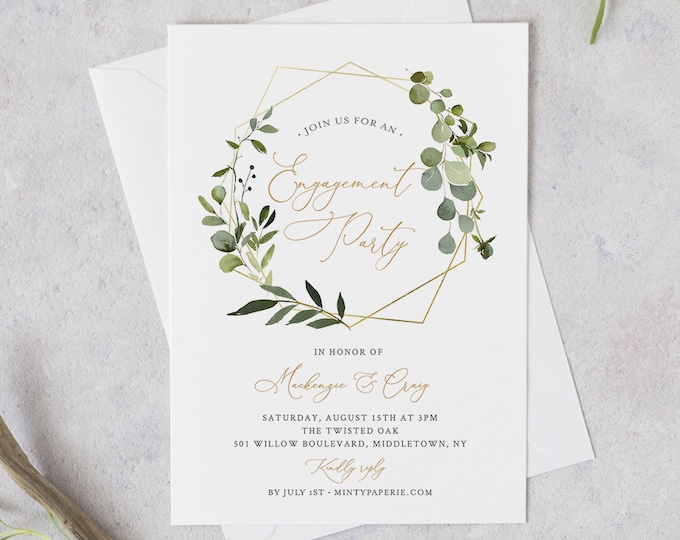 Self-Editing Engagement Party Invitation, INSTANT DOWNLOAD, 100% Editable Text, Engaged Announcement Template, Boho Greenery, DIY #056-119EP