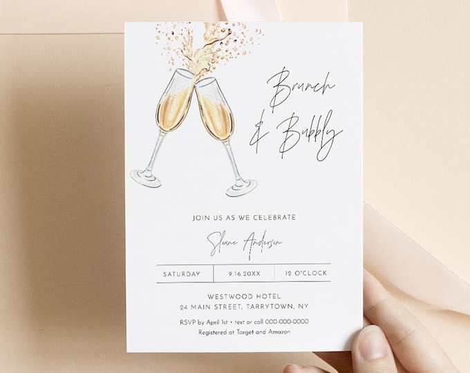 Brunch and Bubbly Bridal Shower Invitation Template, Instant Download, Printable Wedding Shower Invite, Editable #0026D-304BS