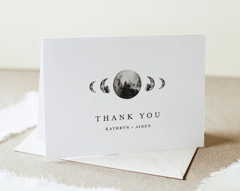 Celestial Thank You Card Printable, Moon Mountain Wedding, Editable Template, DIY, Folded & Flat, Instant Download, Templett #0003-166TYC