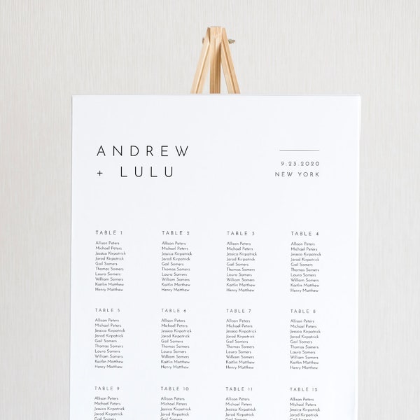 Minimalist Seating Chart Poster, Modern and Simple Wedding Seating Sign, Instant Download, Editable Template, Templett, US & UK #094-260SC
