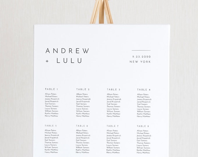 Minimalist Seating Chart Poster, Modern and Simple Wedding Seating Sign, Instant Download, Editable Template, Templett, US & UK #094-260SC