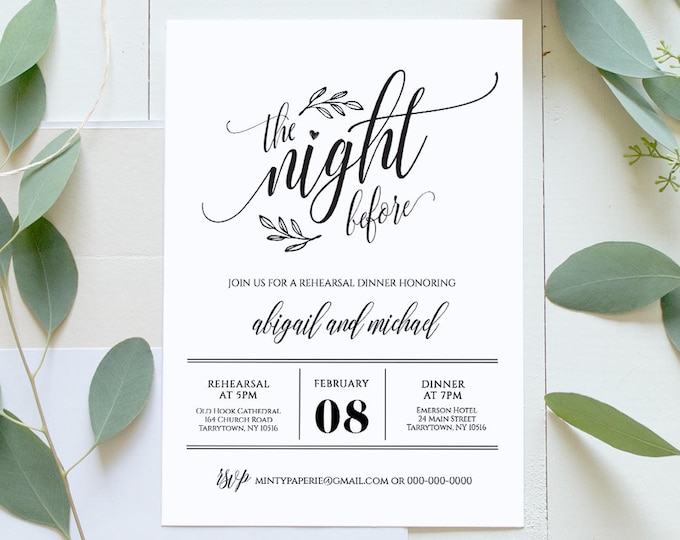 Wedding Rehearsal Dinner Printable, DIY Rehearsal Invitation Template, Night Before, Instant Download, Fully Editable, Digital #020-107RD