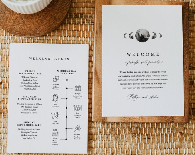 Celestial Wedding Itinerary, Welcome Letter Template, Printable Welcome Bag Note, Order of Events, Agenda, Timeline, Templett #0003-155WB