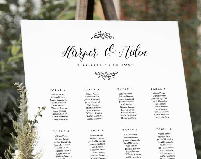 Modern Calligraphy Seating Chart Poster, Wedding Seating Sign, Instant Download, Editable Template, Templett US & UK Sizes #039-264SC