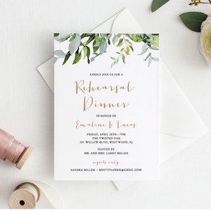 INSTANT DOWNLOAD, Rehearsal Dinner Invitation Template, Watercolor Greenery Wedding Rehearsal Invite, Printable, 100% Editable #016-118RD