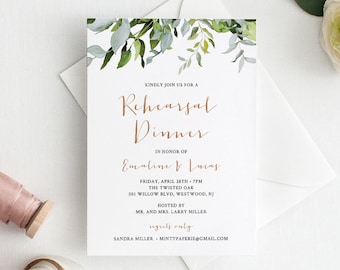 INSTANT DOWNLOAD, Rehearsal Dinner Invitation Template, Watercolor Greenery Wedding Rehearsal Invite, Printable, 100% Editable #016-118RD